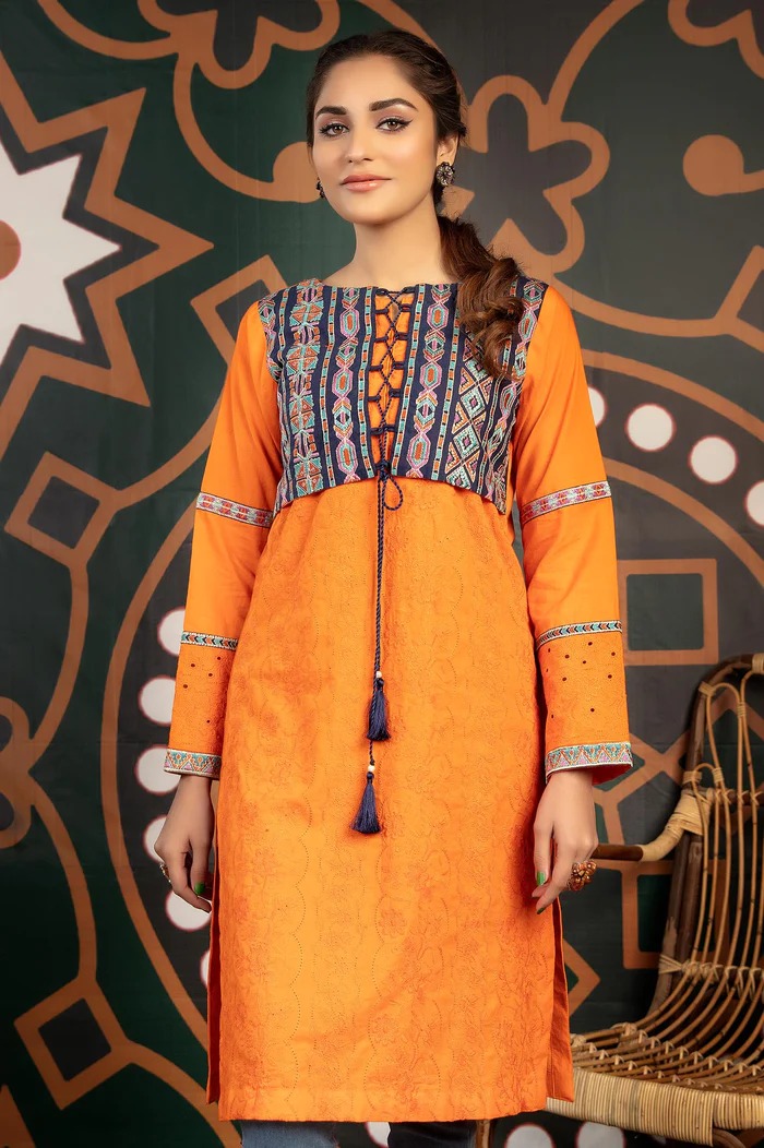 Neon Carrot - Exclusive Embroidered Lawn Stitch Kurti